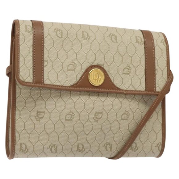 Christian Dior Honeycomb Canvas Shoulder Bag PVC Beige Gold Auth 125574 - Picture 1 of 16